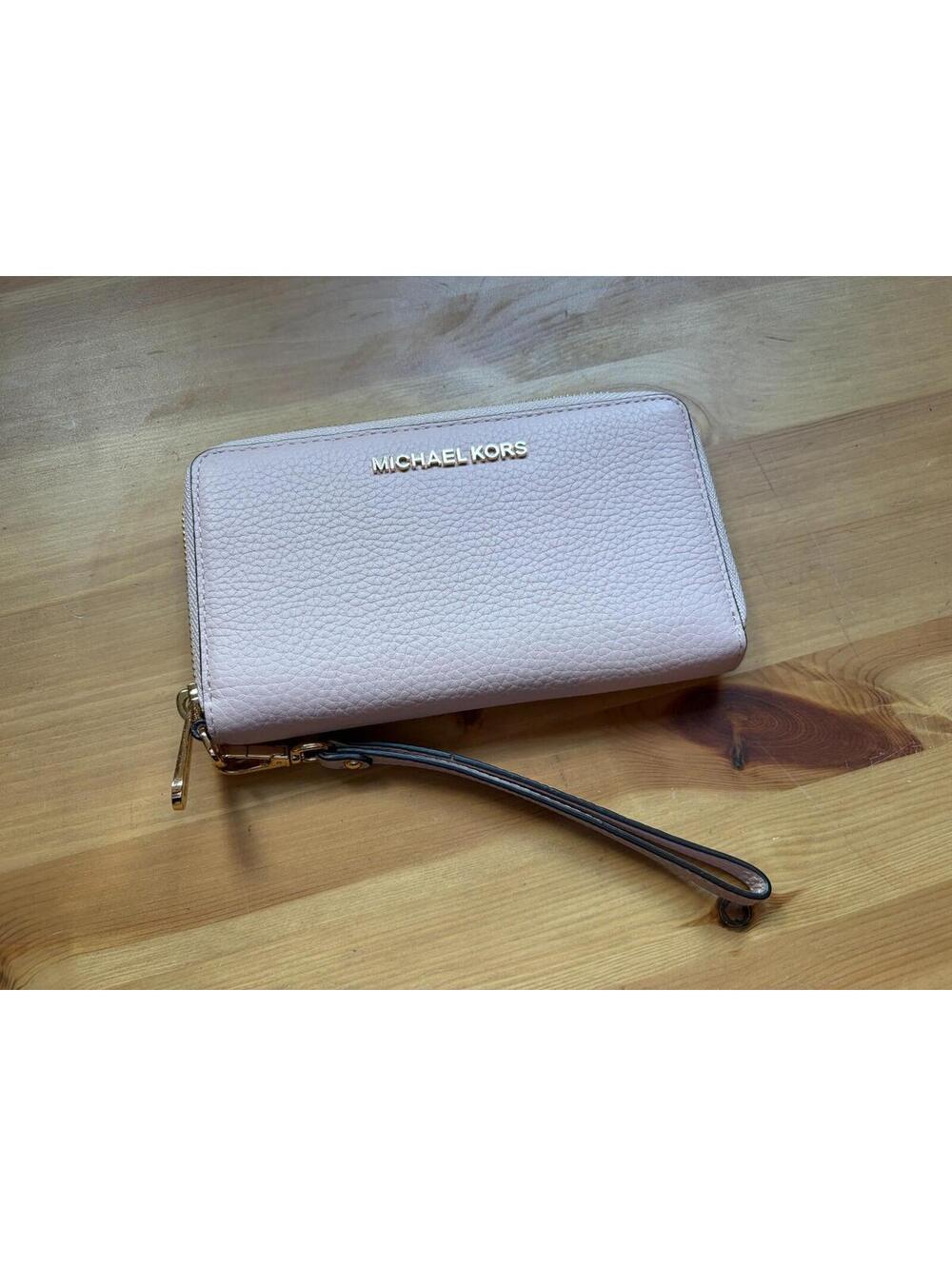 Michael Kors Jet Set Travel Blush Pink Zip Wallet Wristlet Saffiano Leather